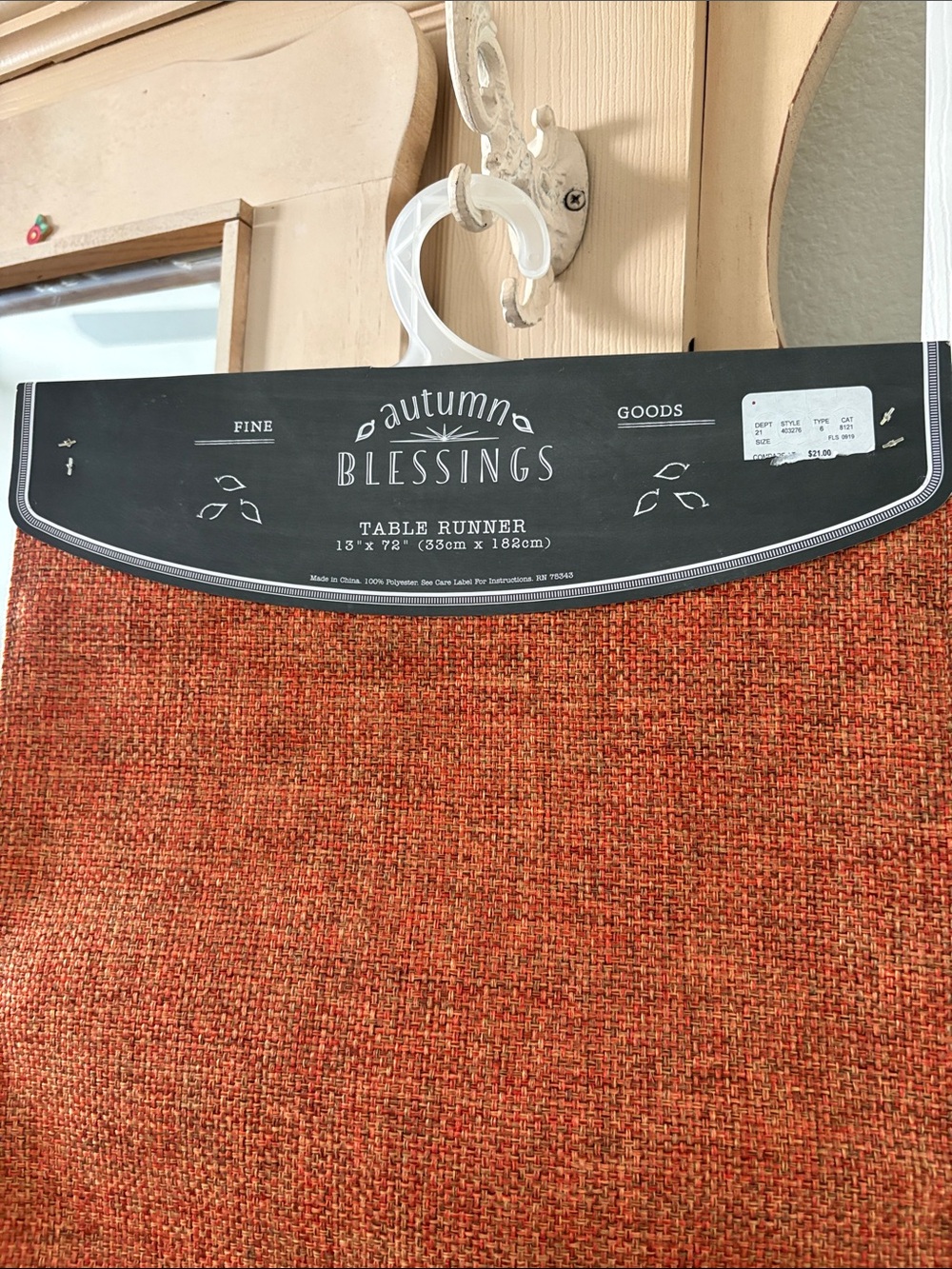 Autumn Blessings Gobble Turkey Table Runner - Rust and Cream - Picture 3 of 4